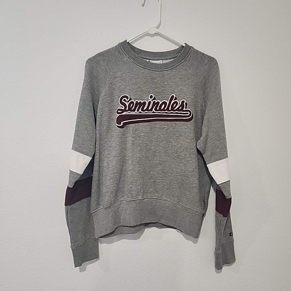 Champion FSU Raglan Womens Large Gray Crewneck Sweatshirt